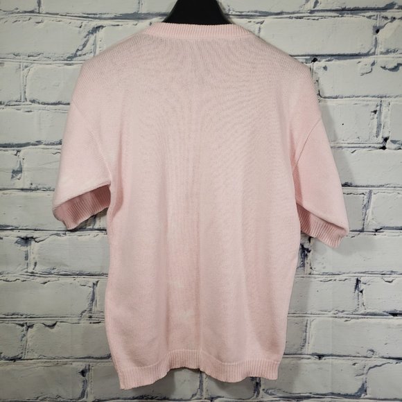 VTG 80s Tight Knit S/S Sweater Shirt Pastel Pink Soft-Grunge Cottage Egirl - Picture 3 of 5